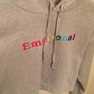 grey emotional cropped hoodie